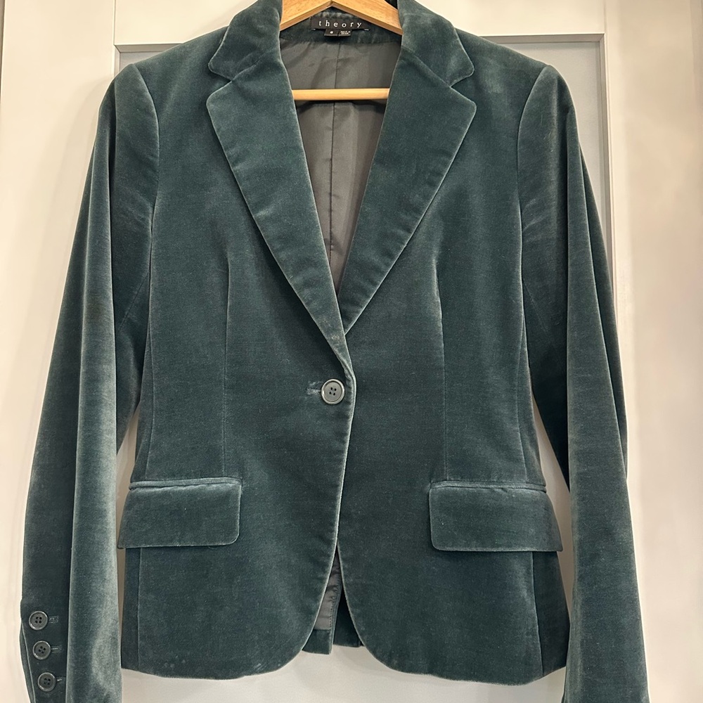 Theory Women's Velvet Blazer - Forest Green
